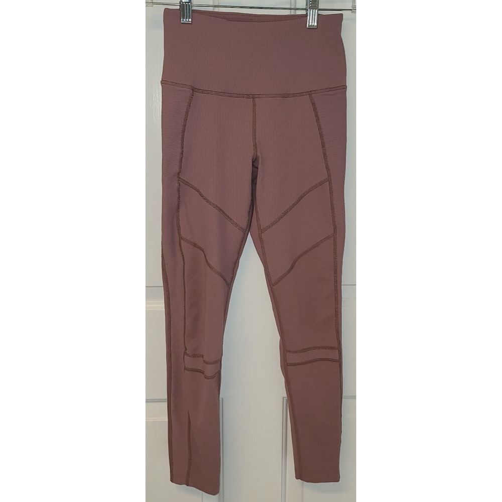 Zella Moto Ribbed High Waist Ankle Leggings - Purple‎ Taupe - XS - Gym Yoga